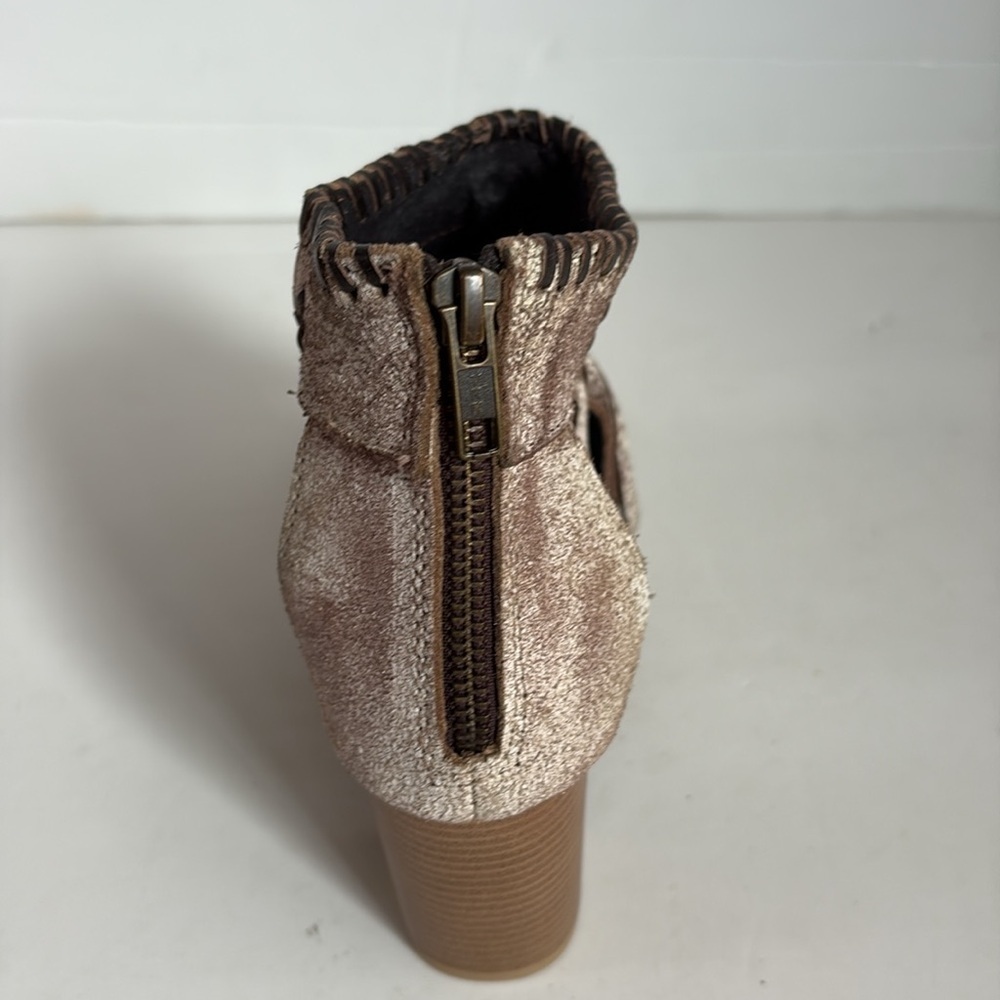Roper vintage style suede beige w fringe fashion open toe sandal stacked heel - Picture 15 of 16